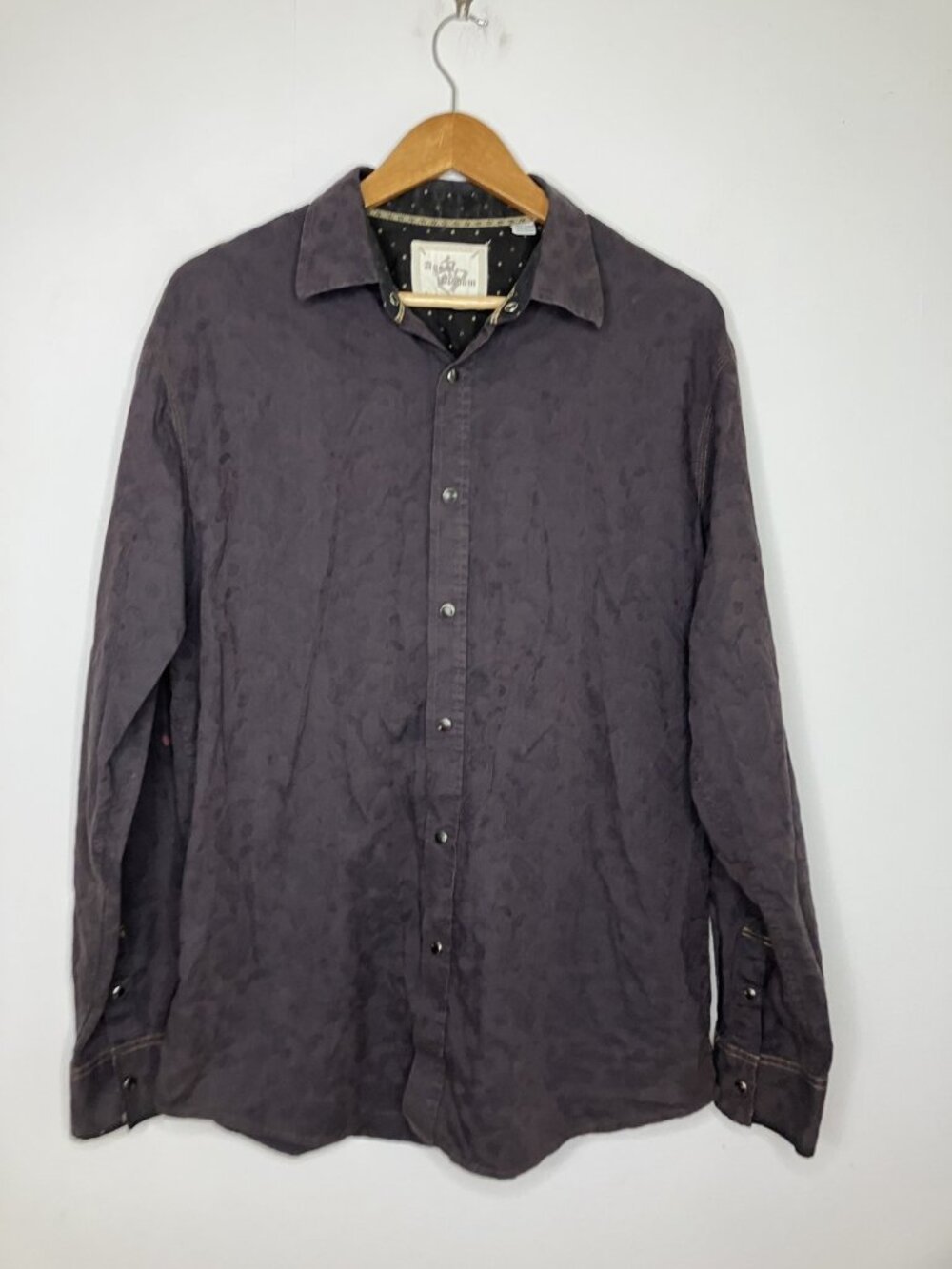 Age of Wisdom Men's XL Button-Down Shirt Gray Snap Front Cotton